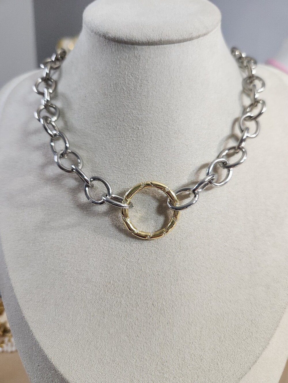 Two Tone Chunky Charm Holder Necklace